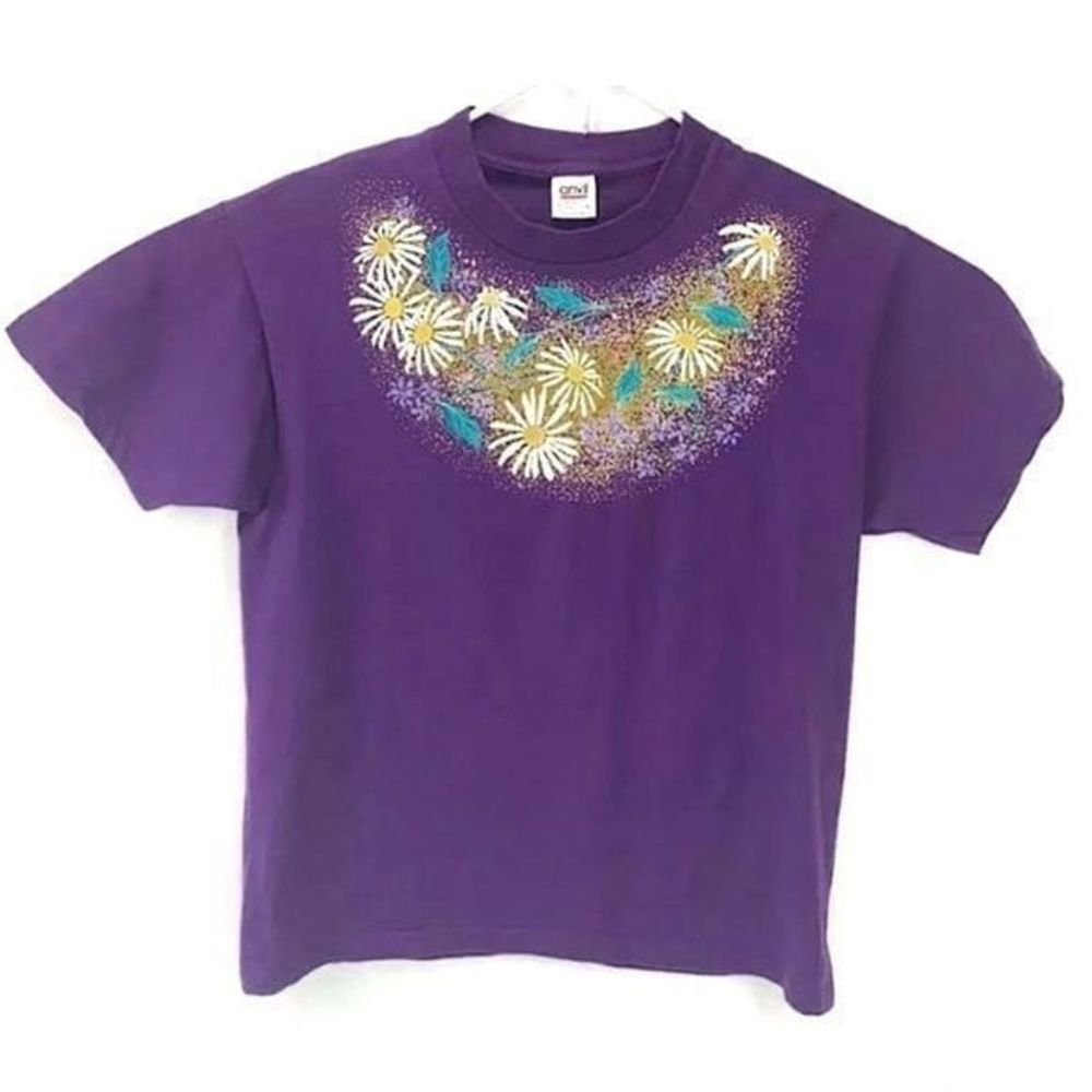 🌊Anvil Purple Shirt Daisies Large Made in USA